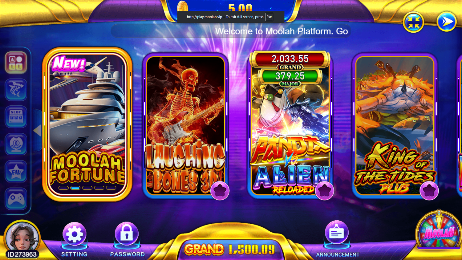 Moolah - game lobby