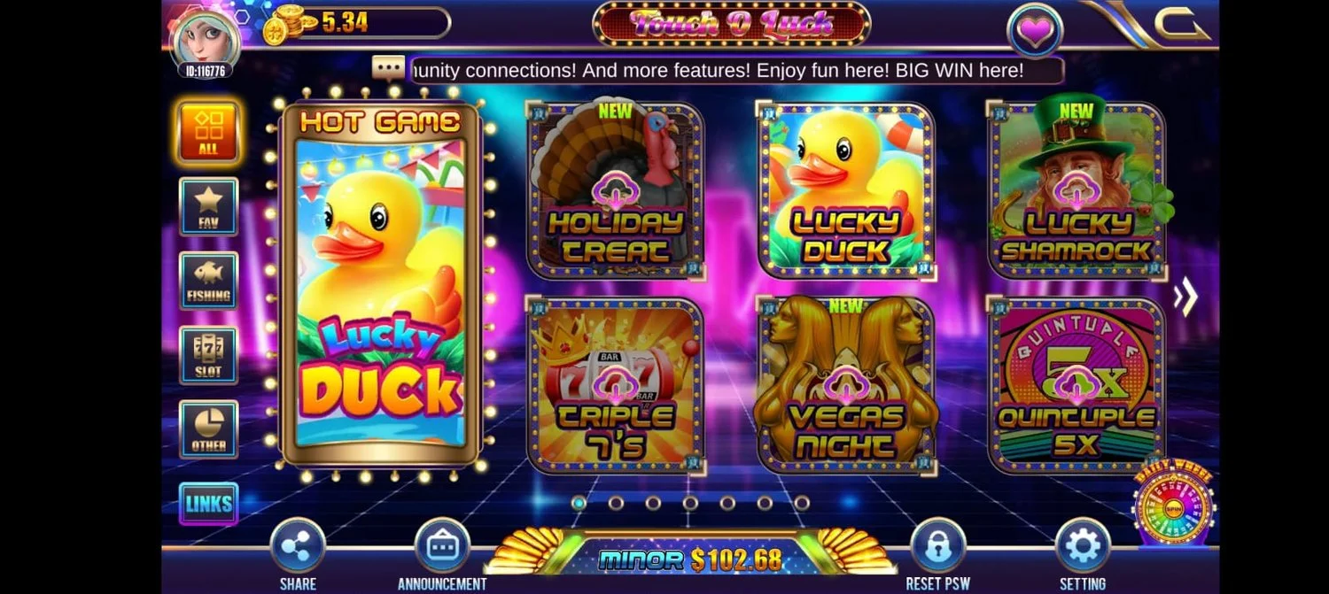 Touch of Luck Game Screen Menu